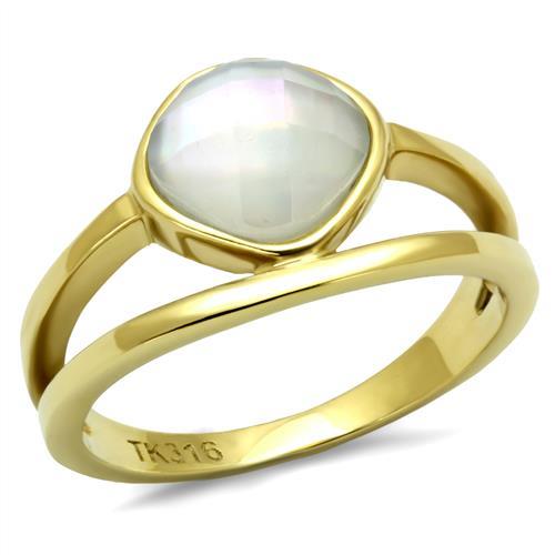 TK2908 - IP Gold(Ion Plating) Stainless Steel Ring with Precious Stone Conch in White-0