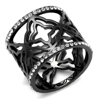 TK2909 - IP Light Black  (IP Gun) Stainless Steel Ring with Top Grade Crystal  in Clear-0