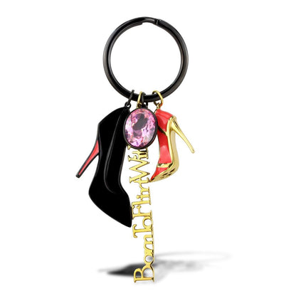 TK2913 - IP Gold+ IP Black (Ion Plating) Stainless Steel Key Ring with AAA Grade CZ  in Rose-0