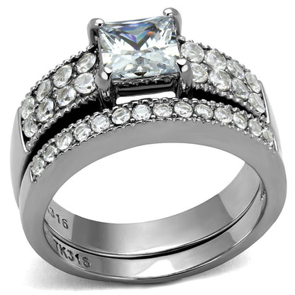 TK2915 - High polished (no plating) Stainless Steel Ring with AAA Grade CZ  in Clear-0