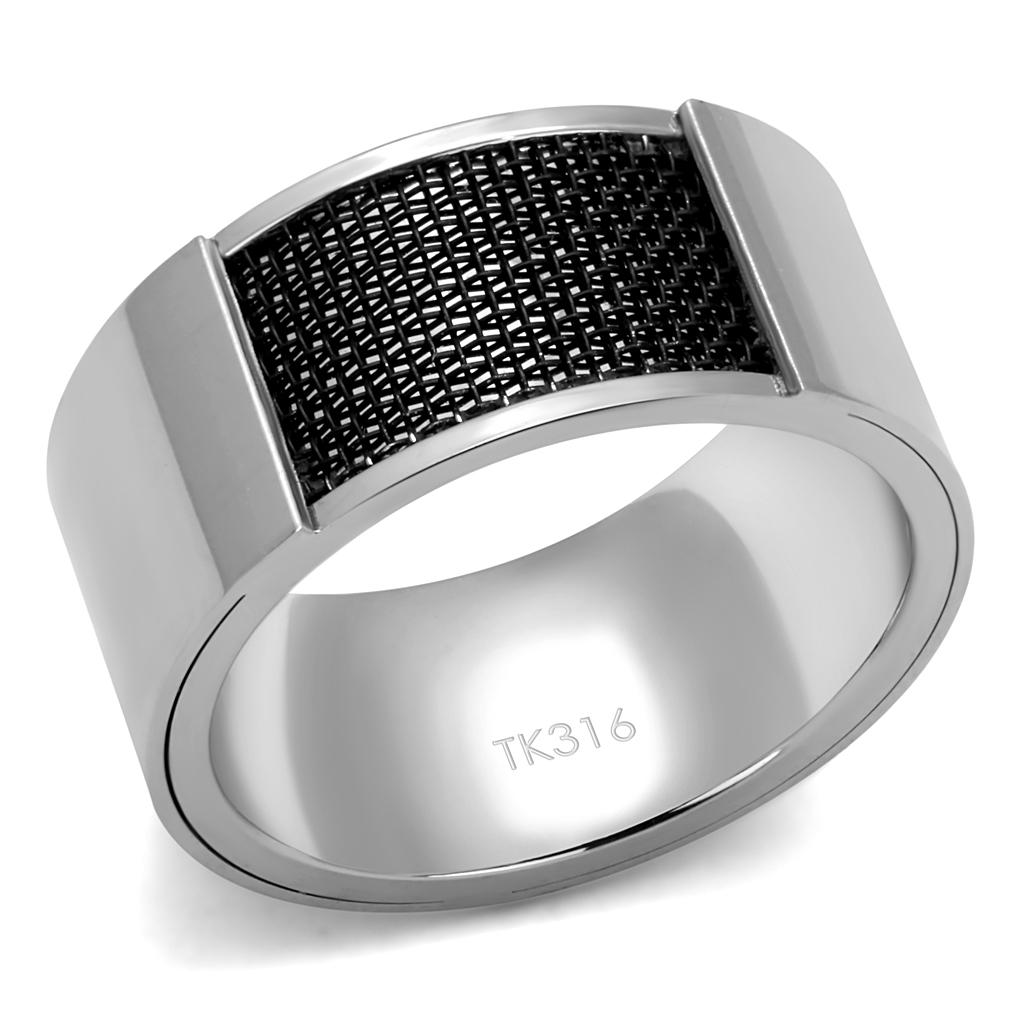 TK2923 - High polished (no plating) Stainless Steel Ring with Epoxy  in Jet-0