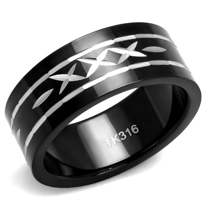 TK2928 - Two-Tone IP Black (Ion Plating) Stainless Steel Ring with No Stone-0