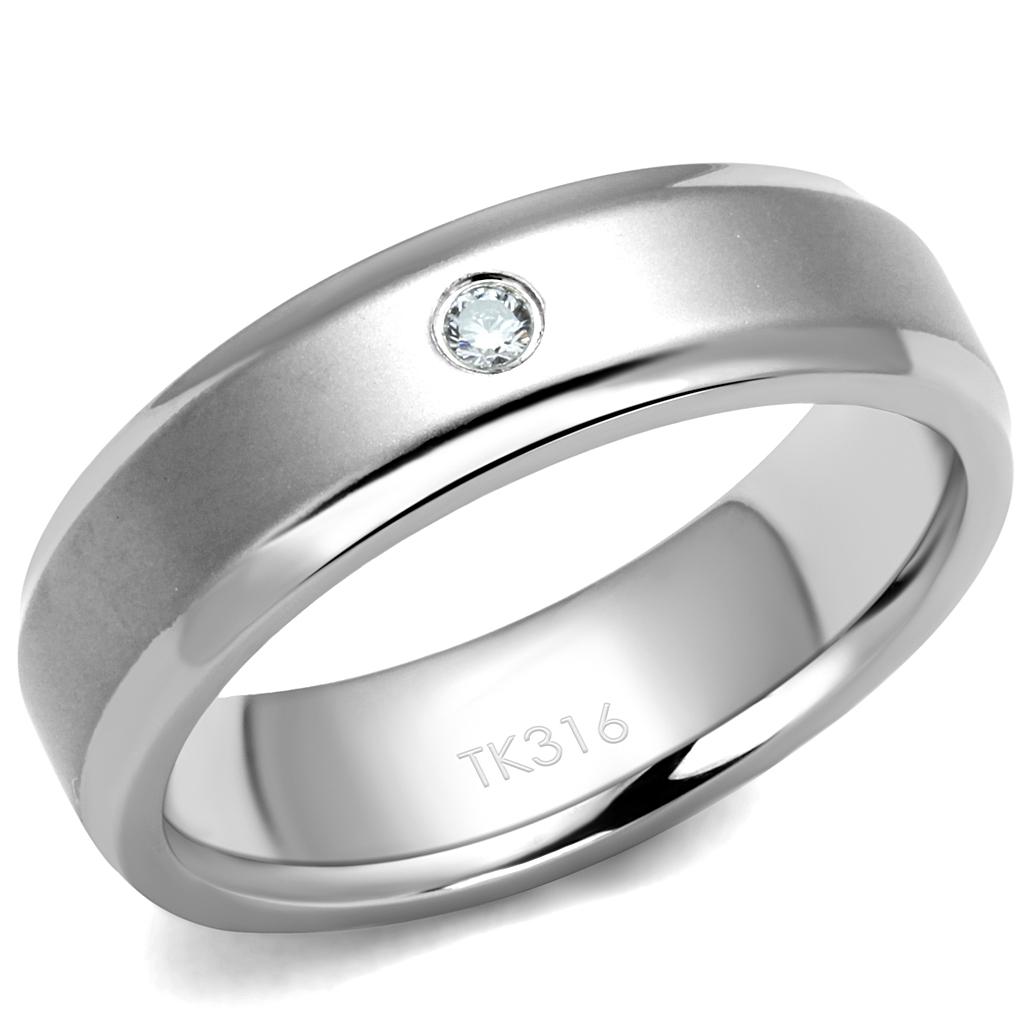 TK2934 - High polished (no plating) Stainless Steel Ring with AAA Grade CZ  in Clear-0