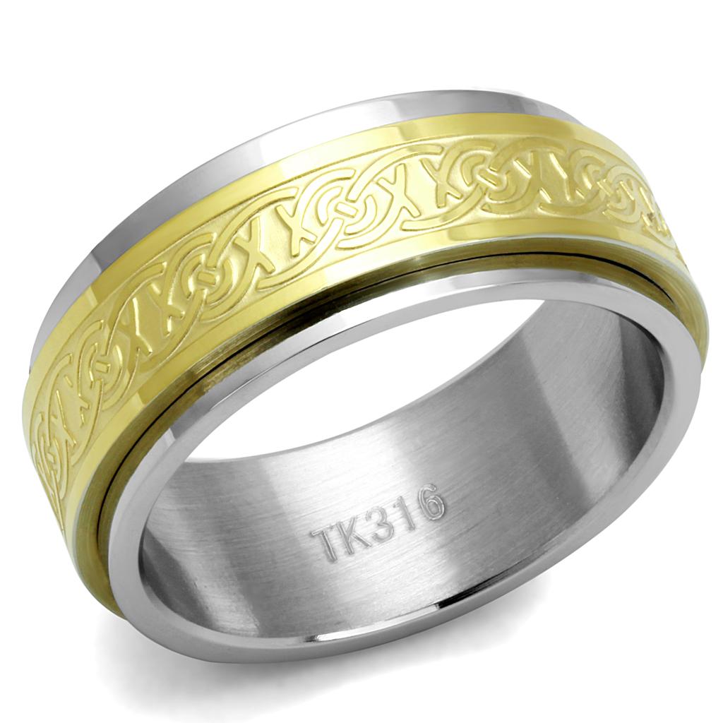 TK2939 - Two-Tone IP Gold (Ion Plating) Stainless Steel Ring with No Stone-0