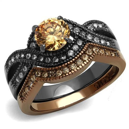 TK2957 - IP Light Black & IP Light coffee Stainless Steel Ring with AAA Grade CZ  in Champagne-0