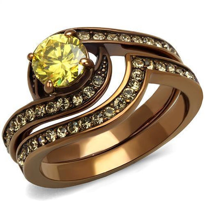 TK2959 - IP Coffee light Stainless Steel Ring with AAA Grade CZ  in Topaz-0