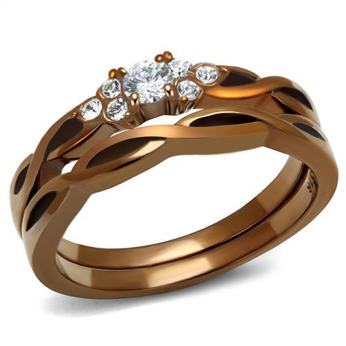 TK2963 - IP Coffee light Stainless Steel Ring with AAA Grade CZ  in Clear-0