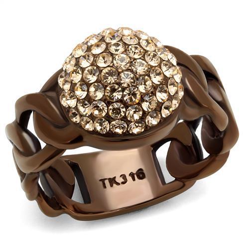 TK2965 - IP Coffee light Stainless Steel Ring with Top Grade Crystal  in Light Peach-0