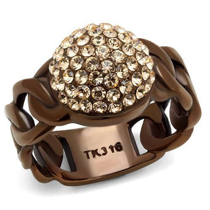TK2965 - IP Coffee light Stainless Steel Ring with Top Grade Crystal  in Light Peach-0