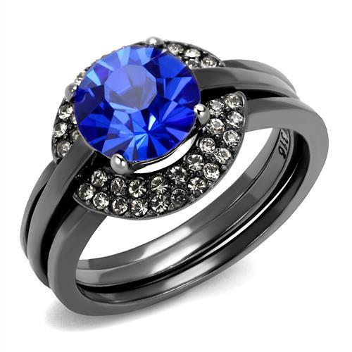 TK2969 - IP Light Black  (IP Gun) Stainless Steel Ring with Top Grade Crystal  in Sapphire-0