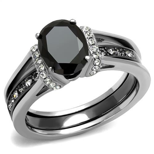 TK2971 - Two-Tone IP Black Stainless Steel Ring with Synthetic Synthetic Glass in Jet-0