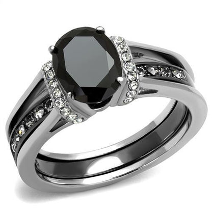 TK2971 - Two-Tone IP Black Stainless Steel Ring with Synthetic Synthetic Glass in Jet-0