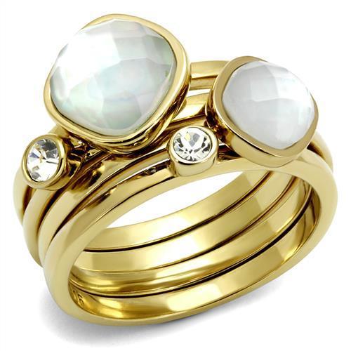 TK2975 - IP Gold(Ion Plating) Stainless Steel Ring with Synthetic Synthetic Glass in White-0