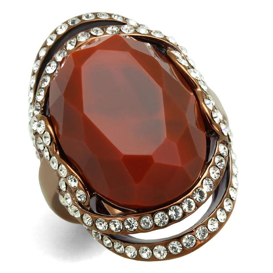 TK2984 - IP Coffee light Stainless Steel Ring with Synthetic Synthetic Stone in Orange-0