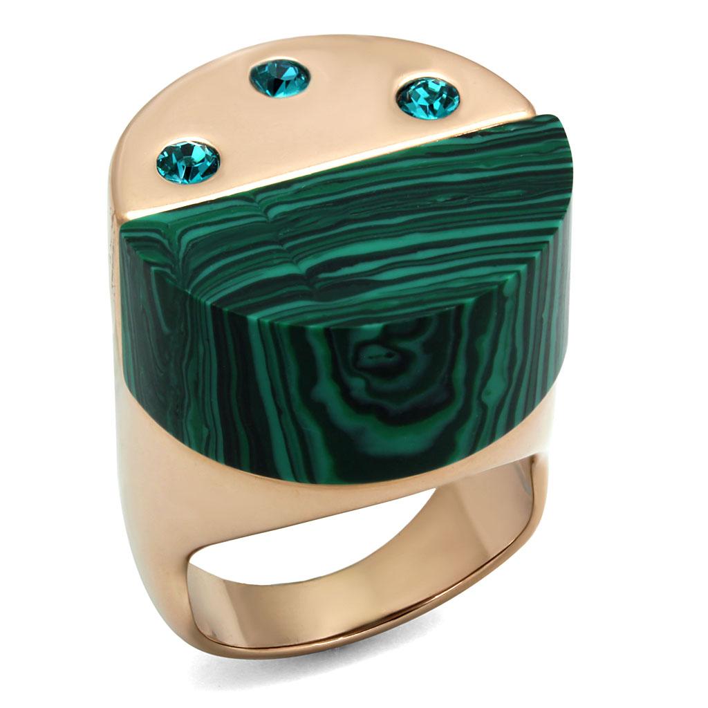 TK2986 - IP Rose Gold(Ion Plating) Stainless Steel Ring with Synthetic MALACHITE in Emerald-0