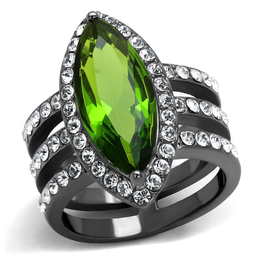 TK2989 - IP Light Black  (IP Gun) Stainless Steel Ring with Synthetic Synthetic Glass in Peridot-0