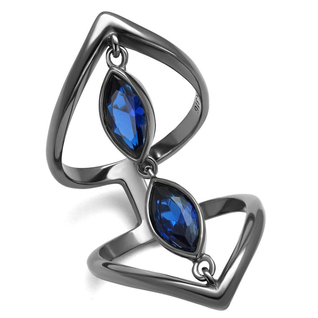 TK2990 - IP Light Black  (IP Gun) Stainless Steel Ring with Synthetic Spinel in London Blue-0