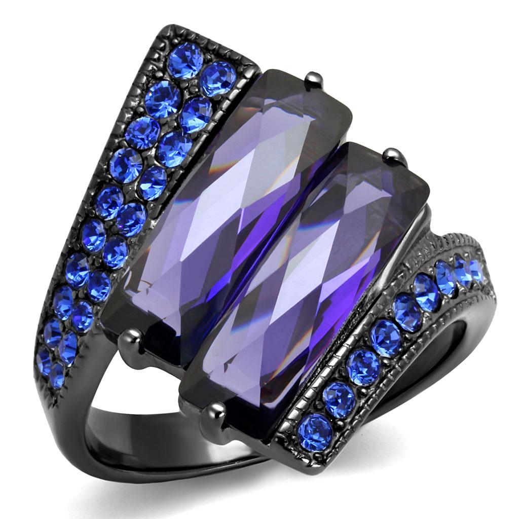 TK2996 - IP Light Black  (IP Gun) Stainless Steel Ring with AAA Grade CZ  in Tanzanite-0