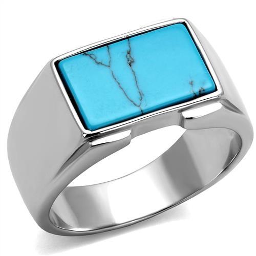 TK3000 - High polished (no plating) Stainless Steel Ring with Synthetic Imitation Amber  in Sea Blue-0