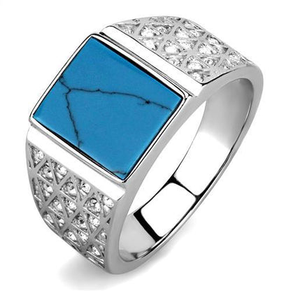 TK3004 - High polished (no plating) Stainless Steel Ring with Synthetic Turquoise in Sea Blue-0