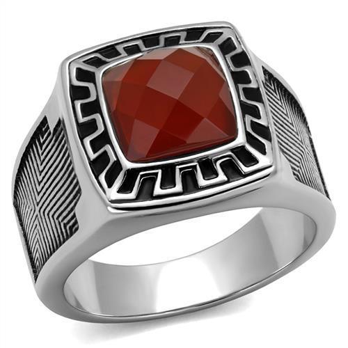 TK3007 - High polished (no plating) Stainless Steel Ring with Semi-Precious Agate in Siam-0