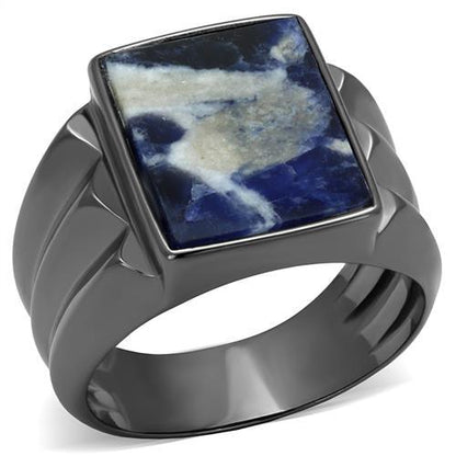 TK3012 - IP Light Black  (IP Gun) Stainless Steel Ring with Semi-Precious Sodalite in Capri Blue-0
