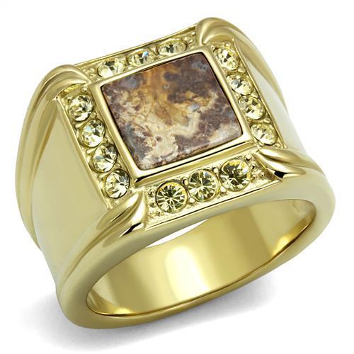 TK3013 - IP Gold(Ion Plating) Stainless Steel Ring with Semi-Precious Oligoclase in Smoked Quartz-0