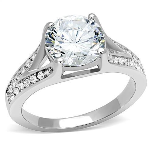 TK3020 - High polished (no plating) Stainless Steel Ring with AAA Grade CZ  in Clear-0