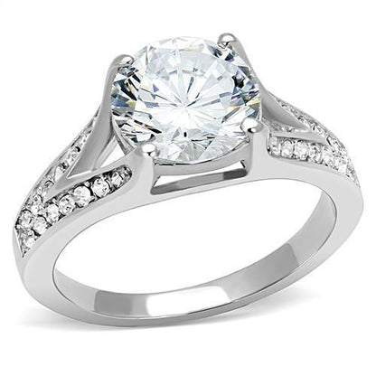 TK3020 - High polished (no plating) Stainless Steel Ring with AAA Grade CZ  in Clear-0