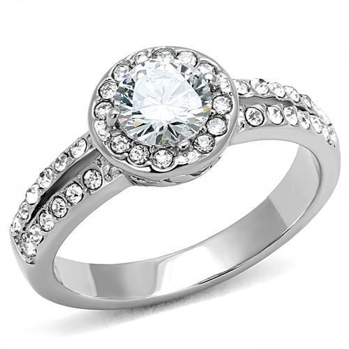 TK3021 - High polished (no plating) Stainless Steel Ring with AAA Grade CZ  in Clear-0