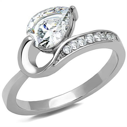 TK3022 - High polished (no plating) Stainless Steel Ring with AAA Grade CZ  in Clear-0