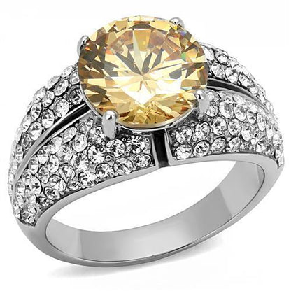 TK3031 - High polished (no plating) Stainless Steel Ring with AAA Grade CZ  in Champagne-0