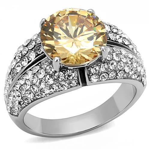TK3031 - High polished (no plating) Stainless Steel Ring with AAA Grade CZ  in Champagne-0