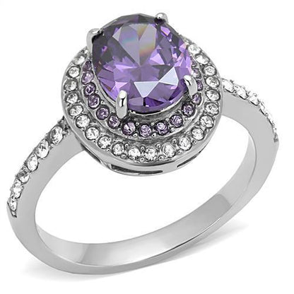 TK3032 - High polished (no plating) Stainless Steel Ring with AAA Grade CZ  in Amethyst-0
