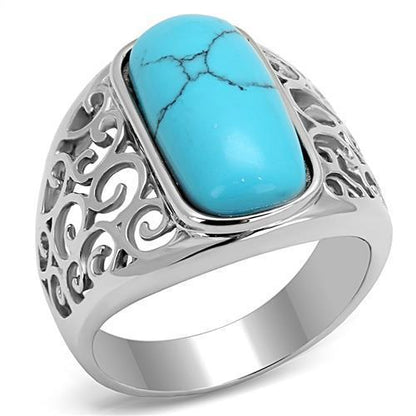 TK3043 - High polished (no plating) Stainless Steel Ring with Synthetic Turquoise in Sea Blue-0