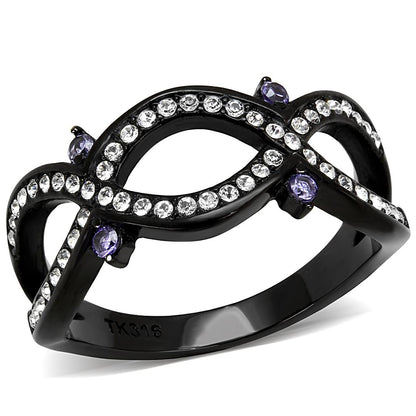 TK3047 - IP Black(Ion Plating) Stainless Steel Ring with AAA Grade CZ  in Amethyst-0