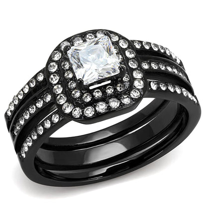 TK3048 - IP Black(Ion Plating) Stainless Steel Ring with AAA Grade CZ  in Clear-0