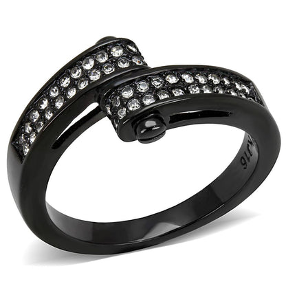 TK3049 - IP Black(Ion Plating) Stainless Steel Ring with Top Grade Crystal  in Clear-0