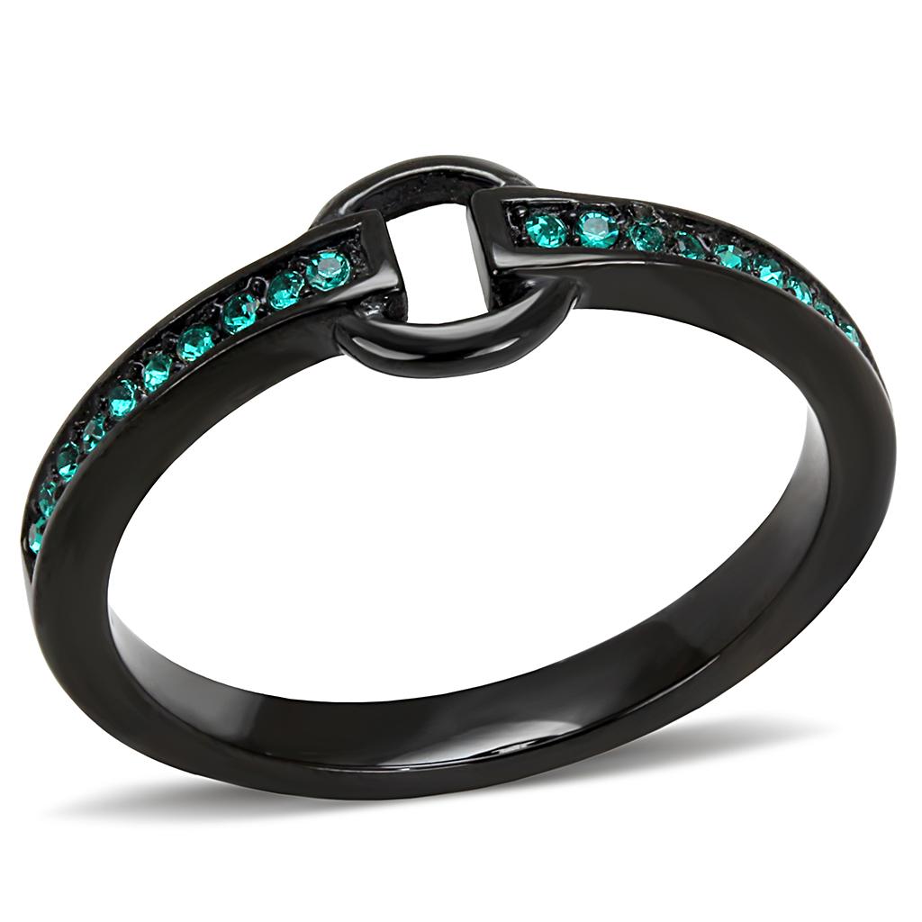 TK3055 - IP Black(Ion Plating) Stainless Steel Ring with Top Grade Crystal  in Emerald-0