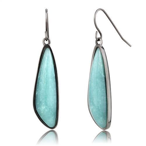 TK3072 - IP Light Black (IP Gun) Stainless Steel Earrings with Semi-Precious Amazon Stone in Emerald-0