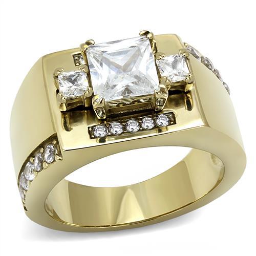 TK3078 - IP Gold(Ion Plating) Stainless Steel Ring with AAA Grade CZ  in Clear-0