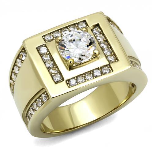 TK3079 - IP Gold(Ion Plating) Stainless Steel Ring with AAA Grade CZ  in Clear-0