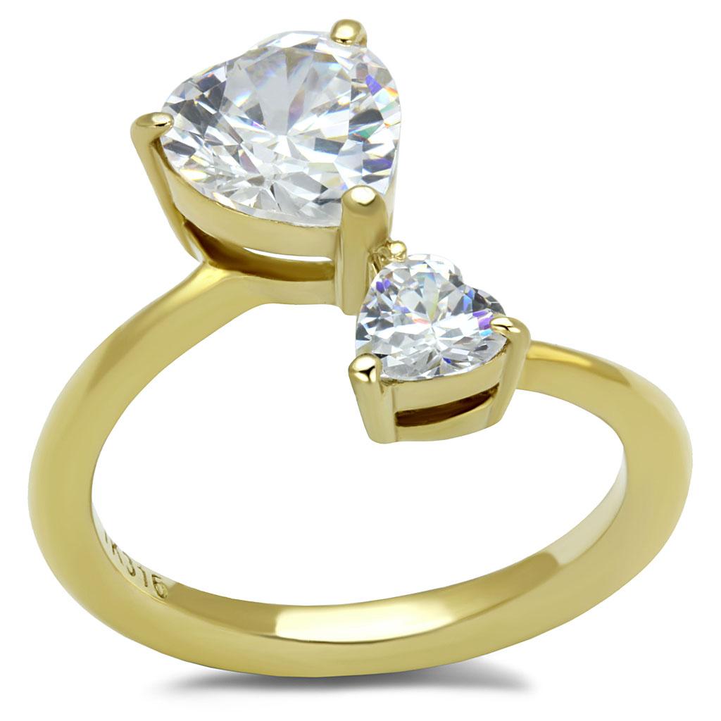 TK3093 - IP Gold(Ion Plating) Stainless Steel Ring with AAA Grade CZ  in Clear-0