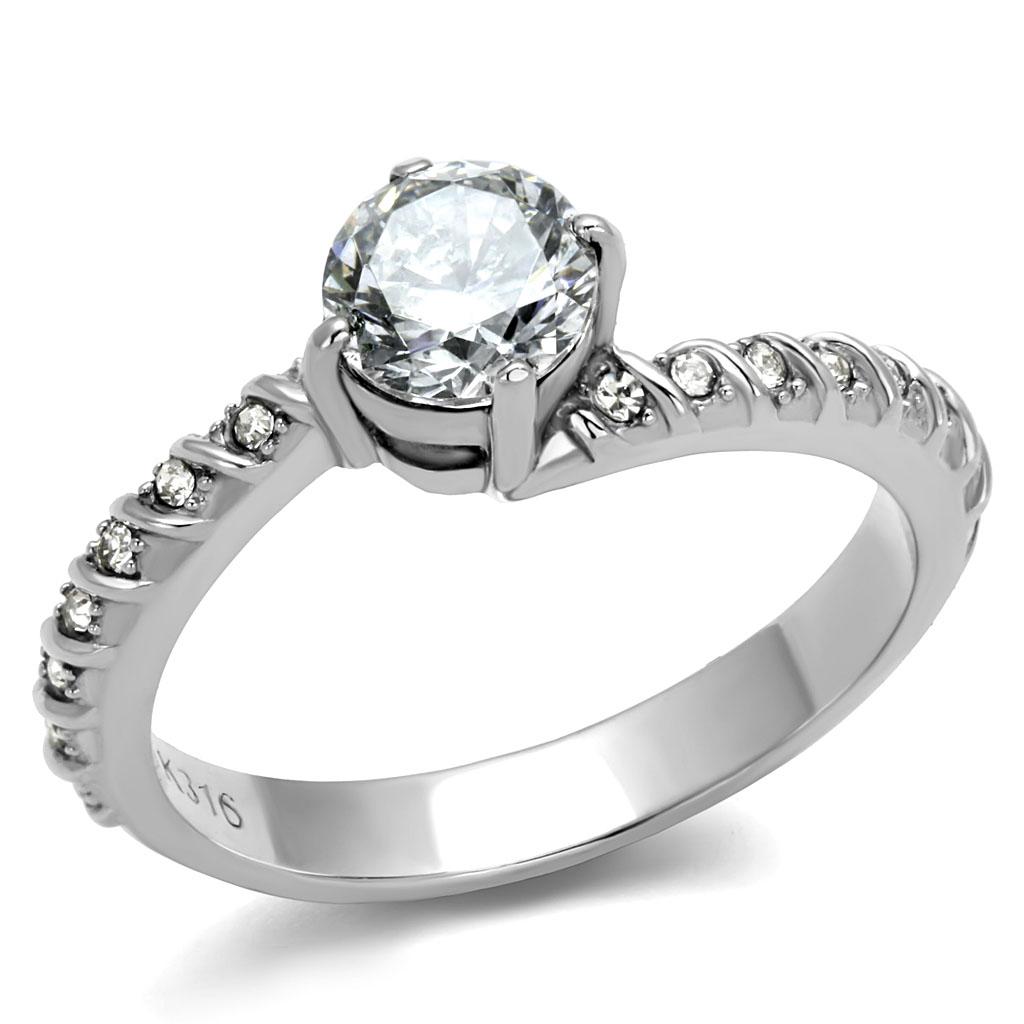TK3094 - High polished (no plating) Stainless Steel Ring with AAA Grade CZ  in Clear-0