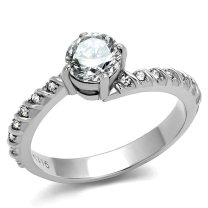 TK3094 - High polished (no plating) Stainless Steel Ring with AAA Grade CZ  in Clear-0