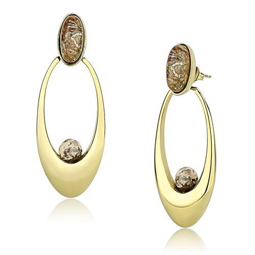 TK3101 - IP Gold(Ion Plating) Stainless Steel Earrings with Semi-Precious Oligoclase in Multi Color-0