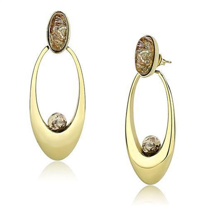 TK3101 - IP Gold(Ion Plating) Stainless Steel Earrings with Semi-Precious Oligoclase in Multi Color-0