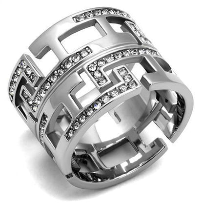 TK3105 - High polished (no plating) Stainless Steel Ring with Top Grade Crystal  in Clear-0
