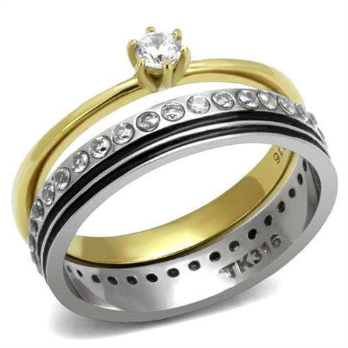 TK3108 - Two-Tone IP Gold (Ion Plating) Stainless Steel Ring with AAA Grade CZ  in Clear-0