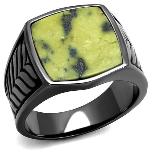 TK3112 - IP Light Black  (IP Gun) Stainless Steel Ring with Semi-Precious Topaz Jade in Topaz-0